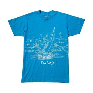 80s vintage Textile Prints Key Largo T-shirt Sailboat Seagulls Single Stitch.